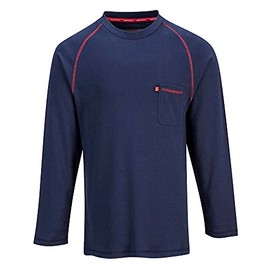 Portwest FR01 Mens Flame Resistant Bizflame Long Sleeved Crew Neck T Shirt ASTM, Navy, Large