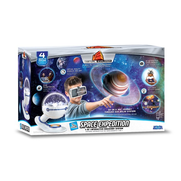 Virtual Explorer Space Expedition 4-in-1 VR, AR, hands-on play and learning system with Star Planetarium, VR Goggles and App, Augmented Reality cards and Explorer Guide