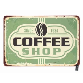 HOSNYE Coffee Shop Tin Sign Retro Lettering and Coffee Bean on Old Tin Setting Vintage Metal Tin Signs for Men Women Wall Art Decor for Home Bars Clubs Cafes 8x12 Inch