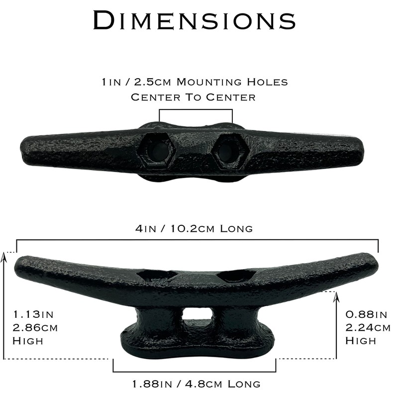 ZUJARA 4 inch Black Boat Cleats, 5-Pack Electrophoretic Coated Black