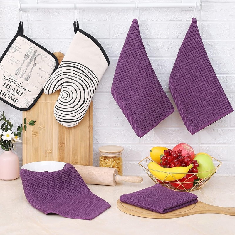 LEIAOLY 100% Cotton Waffle Weave Kitchen Dish Cloths, Ultra Soft