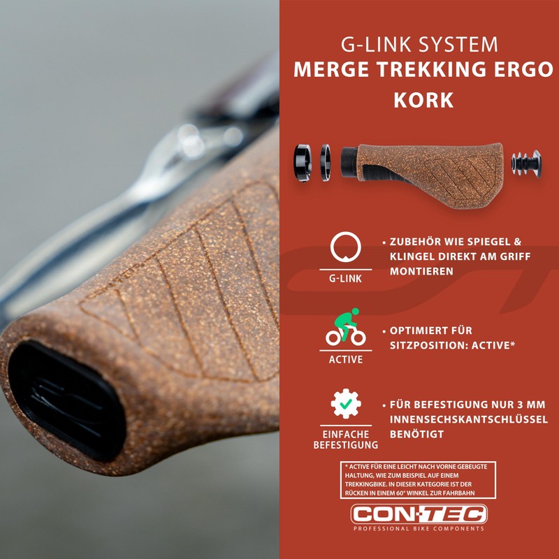 CONTEC Bicycle Grips Merge Trekking Ergo Cork, 140 mm, D3