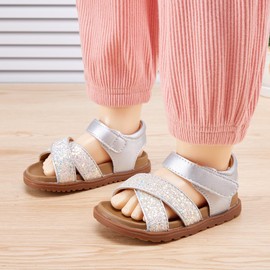 BMCiTYBM - Sandalias de bebé para niñas y niños, transpirables, zapatos de verano para niños pequeños, antideslizantes, 6, 9, 12, 16, 18, 24 meses, 3-Plateado (3-Silver), 18-24 Months Toddler