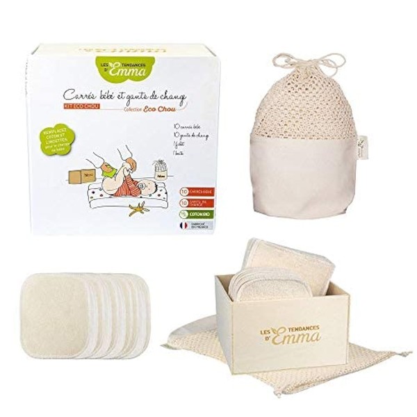 Kit Eco chou - lingettes bébé lavables - matière : coton bio