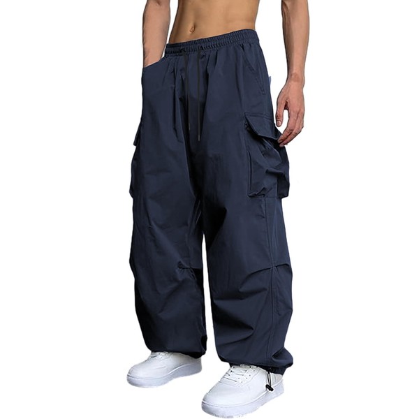 GUDEUBAI Men's Casual Cargo Pants Elastic Waist Drawstring Street Hip