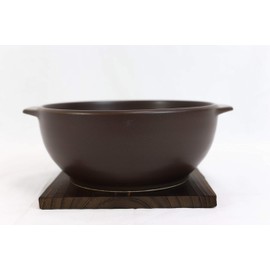 Ebros Made In Japan Modern Chic Japanese Family Cooking Style Donabe Ceramic Stovetop Direct Flame Hot Pot Bowl Casserole With Side Handles And Wooden Coaster Trivet Base 32 OZ (Mocha Brown)