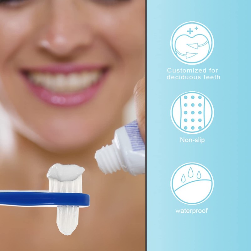 SUPVOX 2PCS False Teeth Brushes Two-Side t-Shape Denture Toothbrush (White+Blue)