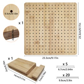 Squares Blocking Board, Crochet Accessories, Wooden Perforated Plate, Locking Board for Granny Square with 20 Stainless Steel Rod Pins and 5 Needles with Large Eye (Wood)