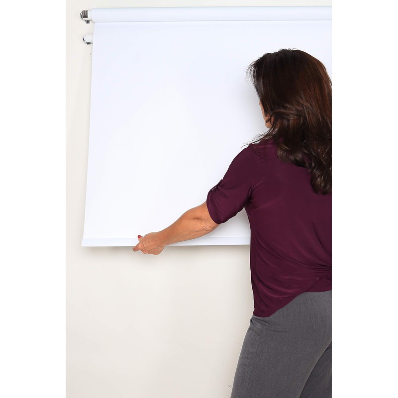 White 2.5' x 5' Rollup Backdrop System – Spring-Powered, Wall