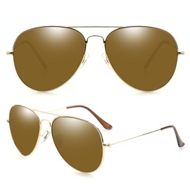 Soarea Aviator Sunglasses 62mm for Women Men Alloy Frame Pilot Sun Glasses with Tinted Glass Lens Cut UV400 Protection (Brown，58mm)