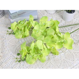 INSUNSIX Green Orchids Artificial Flowers 6PCS Silk Orchids 35" Fake Orchid Stems Artificial Orchids That Look Real for Wedding Home Table Centerpieces Decor(Green)