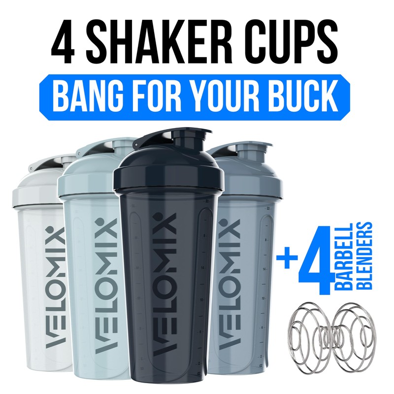 VELOMIX -4 PACK 28 Oz Protein Shaker Bottle for Protein