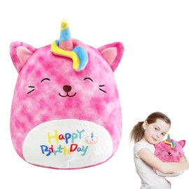 8"Cute Happy Birthday Pink Unicorn Cat Soft Toy Plush Toy,Birthday Squishy Cat Toy Plush Pillow Toy,Stuffed Animal Cat Plushies Toys Soft Doll Cuddly Toy for Kids Girls Boys Birthday Gifts,Home Decor