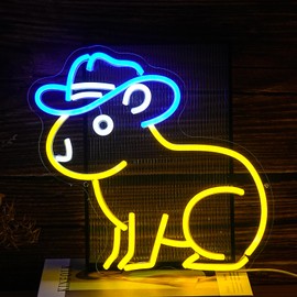 Noasktt Capybara Neon Sign, Cute Cowboy Hat Capybara Led Light Neon Sign Animals Wall Decor Artled Bar Sign Night Lights Backdrop Lights Led Business Signs Creative Neon Lights Signs Usb Powered