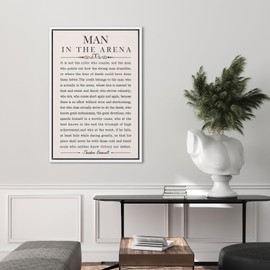 SIGNFORD Framed Canvas Wall Art Man in The Arena' Speech Inspirational Quote Illustrations Abstract Contemporary Relax/Calm for Living Room, Bedroom, Office - 16"x24" White
