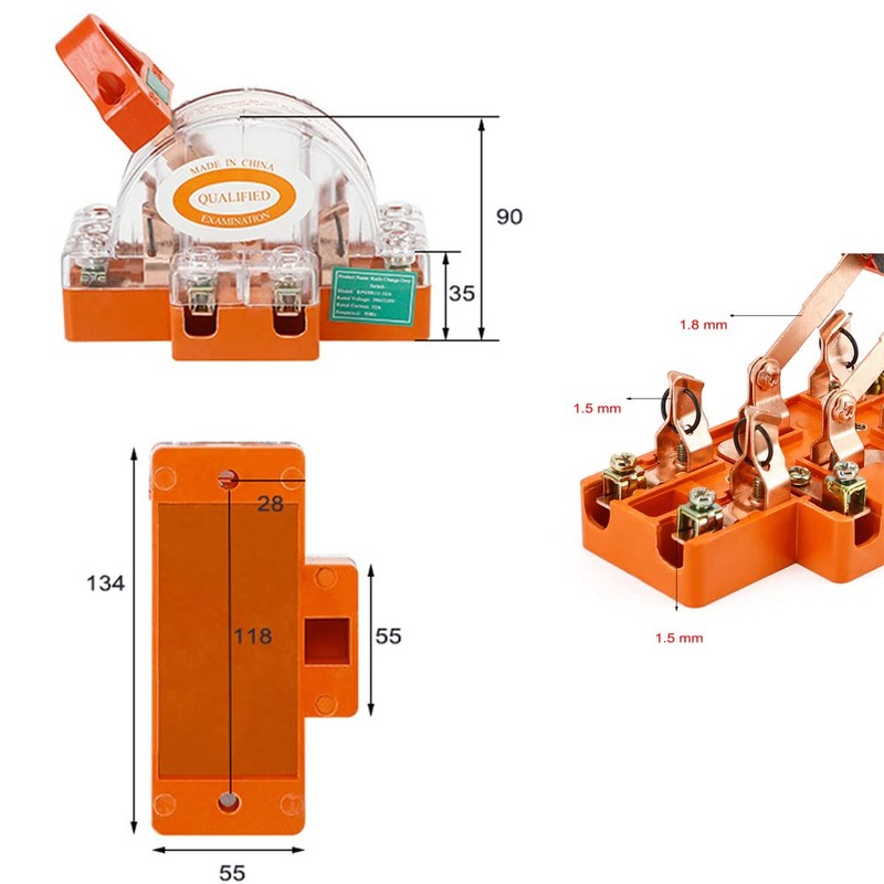 YXQ Double Pole Knife Switch Copper Plated 63A Electric Brake