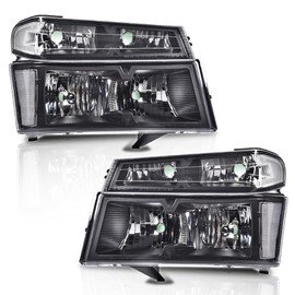 G-PLUS Headlights Assembly,Fit Chevy Colorado/GMC Canyon 2004-2012,Fit Isuzu i-280 i-350 2006,Fit Isuzu i-290 i-370 2007-2008 Headlamps, Clear Lens Black Housing Clear Reflector