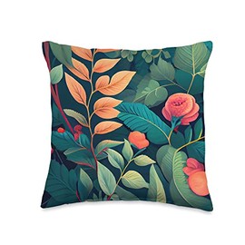 Displace Design Floral Boho Foliage Flower Flora Nature Vegetation Flowery Throw Pillow, 16x16, Multicolor