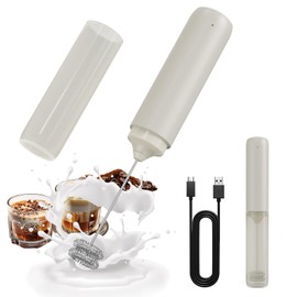 CIRCLE JOY Portable Rechargeable Milk Frother Hanheld, Dual Spring Whisk Electric Coffee Frother Wand Drink Mixer for Matcha Lattes Cappuccino, Kitchen Gifts, Beige