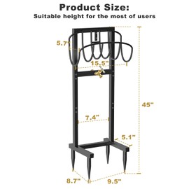 Artigarden Outdoor Garden Hose Holder Freestanding with Brass Faucet And 4 Spikes, Heavy Duty Metal Water Hose Reel Stand Hanger Rack Organizer Holds Storage 150ft Hose for Outside Yard Lawn, Black