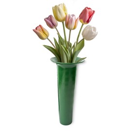 Plastic Grave Vase Insert with Edge as Frost-Proof Grave Decoration - Round Floor Vase Insert in Green for Cemetery Vase Flower Vase as Weatherproof Grave Decoration - 25 x 11 cm Conical for Inserting