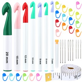 7 Sizes Large Crochet Hooks Set, 7mm-20mm Huge Crochet Hooks for Chunky Yarn, Ergonomic Crochet Needles with Big-Eye Blunt Needles Crochet Accessions for DIY Craft Carpets