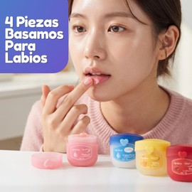Kit Balsamos Hidratantes de Labios Resecos Tarrito Lip Balm Mascarilla Labios Lips Maquillaje Hidratante Portatil Belleza Cuidado de la Piel (4 Piezas)