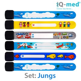 iQ-med Emergency Wristbands for Children, Set of 6, Waterproof, Writeable with Any Pen, Reusable (Boys)