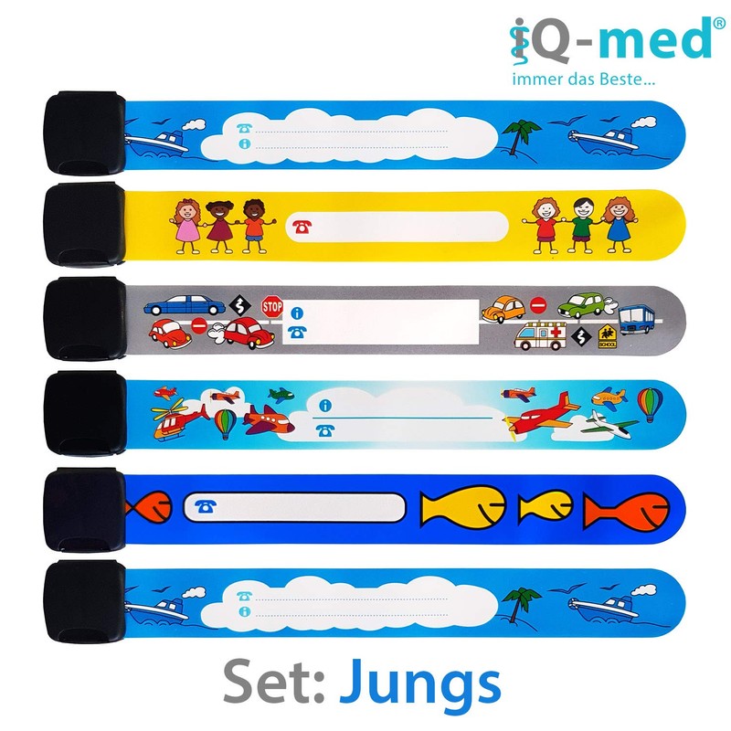 iQ-med Emergency Wristbands for Children, Set of 6, Waterproof, Writeable