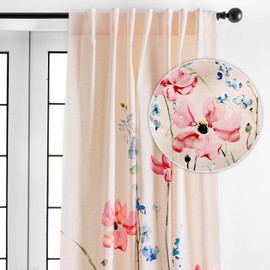 Maison d' Hermine 100% Cotton Curtain - 50"x84" Beige Decorative Curtain - Aesthetic Curtains for Farmhouse, Kitchen & Bedroom - for Spring & Summer - Delphinium Collection