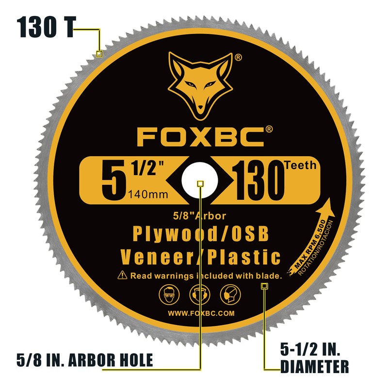 FOXBC 5-1/2-Inch 130 Tooth Plywood, Veneer, OSB, Plastic Cutting Circular