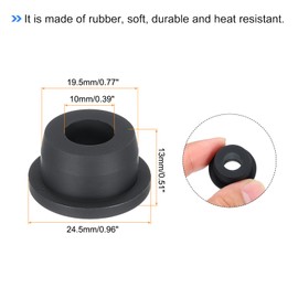 MECCANIXITY 12Pcs T Type Rubber Grommet Mount Dia 19.5mm ID 10mm Seal Protection Flexible Hole Plugs for Cable Pipe Black
