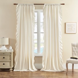 Ivory Ruffle Curtains 108 Inches Long 2 Panels Extra Long Curtains for Living Living Room Bedroom Rod Pocket Light Reducing Large Window Curtains for High Ceiling Sliding Glass, 52''x 108'', 9ft Cream
