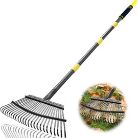 Coopvivi Garden Leaf Rakes, 6FT Rake for Lawns Heavy Duty 25 Metal Tines 18.5 inch Wide, Adjustable Steel Handle, Rakes for Leaves, Gathering Shrub, Grass, Flower Beds