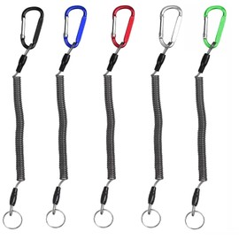 Voyzdx 5 Pcs Elástico Espiral Llavero,Extensible Llavero con Multicolor Mosqueton,Espiral Llavero Correa De Cadena, Cuerda de Pesca, Cordones de Pesca, Herramienta para Canotaje, Kayak, Camping y Caza