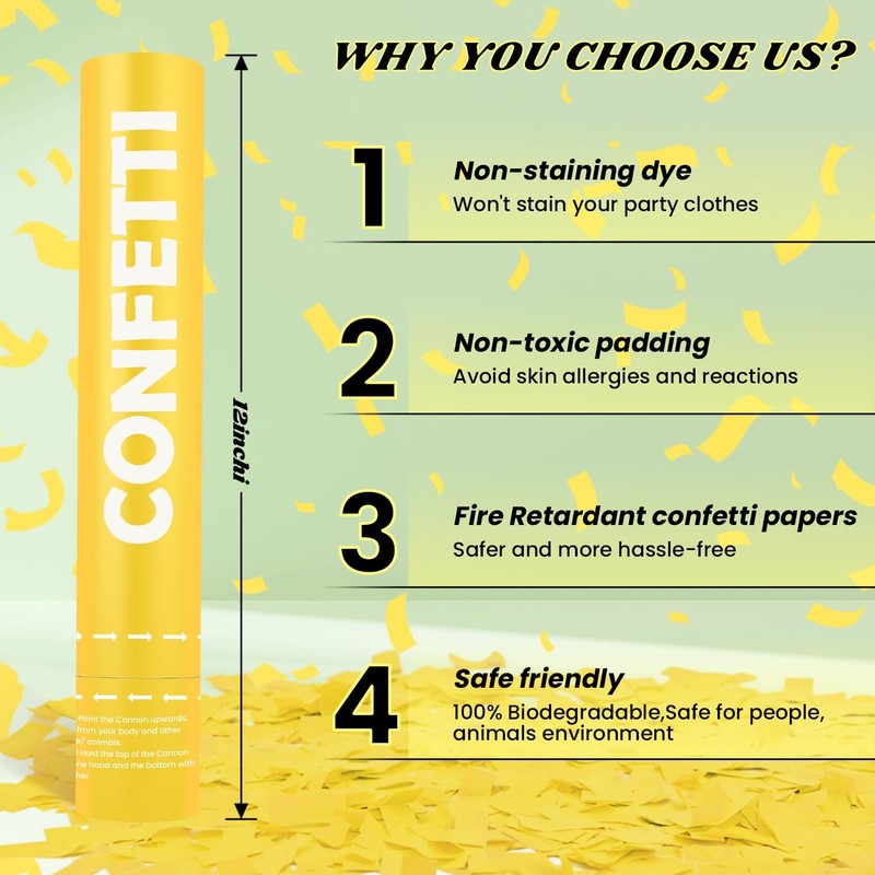 Confetti Cannon Yellow Biodegradable Confetti Poppers 12Pack Party Poppers Shooters