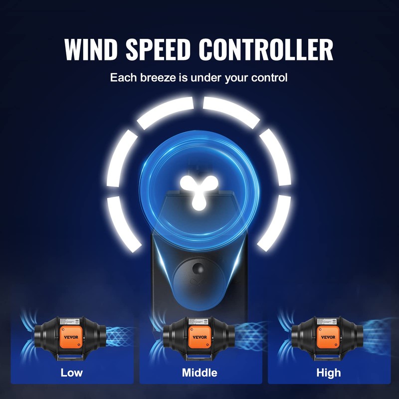 VEVOR Inline Duct Fan, 4-Inch 200 CFM with Variable Speed