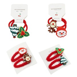 8 Pieces Christmas Girls Hair Accessories Set Christmas Hair Clips Ties Christmas Tree Santa Reindeer Snowman Bobbles Snap Barrettes Hairband for Children and Adults Xmas Party Accessorie