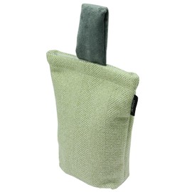 McAlister Textiles Herringbone Boutique Fabric Door Stop | Sage Green + Grey Velvet Handle Tweed Wool Textured Decorative Wedge