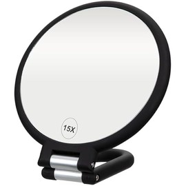 ForPro Professional Collection Premium Magnifying Handheld Mirror, 1X/15X Magnification Hand Mirror, Folding Adjustable Handle, for Makeup, Travel, Black