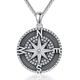 TwoAnts Compass Chain 925 Sterling Silver Graduation Travel Pendant Necklace Inspirational Graduation Jewellery Gifts for Men Women, Sterling Silver, Zircon