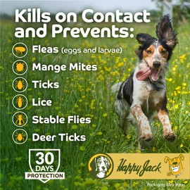 Happy Jack Kennel Dip Dog Flea and Tick Treatment & Prevention, Made in USA, Spray Yard & Home 30-Day Control, Kills Fleas, Ticks, Deer Ticks, Mange, Lice, for Puppies, Small to Large Dogs (8 oz)