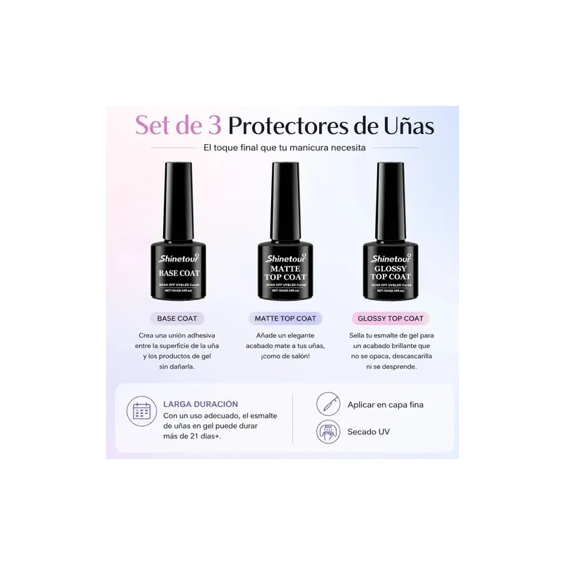 21Pcs Kit Esmaltes Uña Gel SemipermanenteBase CoatGlossy Top CoatMatte Top