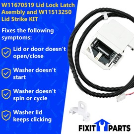 US-Based & Operated Supplier - W11670519 Washer Lid Lock Latch Asembly replaces W11368616, 4981394, AP7214714, PS17215992, EAP17215992, PD00085482 and W11513250 Lid Strike KIT
