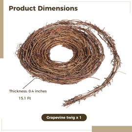 1 PCS Natural Grapevine Twig Vines, 15 Ft Craft Garland for Wreaths, Door Decor, Wall Hanging, Vase Wrapping