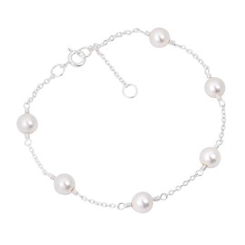 Luminous White Cultured Freshwater Pearl .925 Sterling Silver Chain Link Bracelet