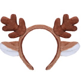 JIEYAO Christmas Reindeer Antlers Headband, Cute Xmas Deer Ear Head Accessories,Cosplay Reindeer Costume Animal Ears Headband Fluffy Realistic Deer Antlers Headband for Christmas Party Favors (Brown)