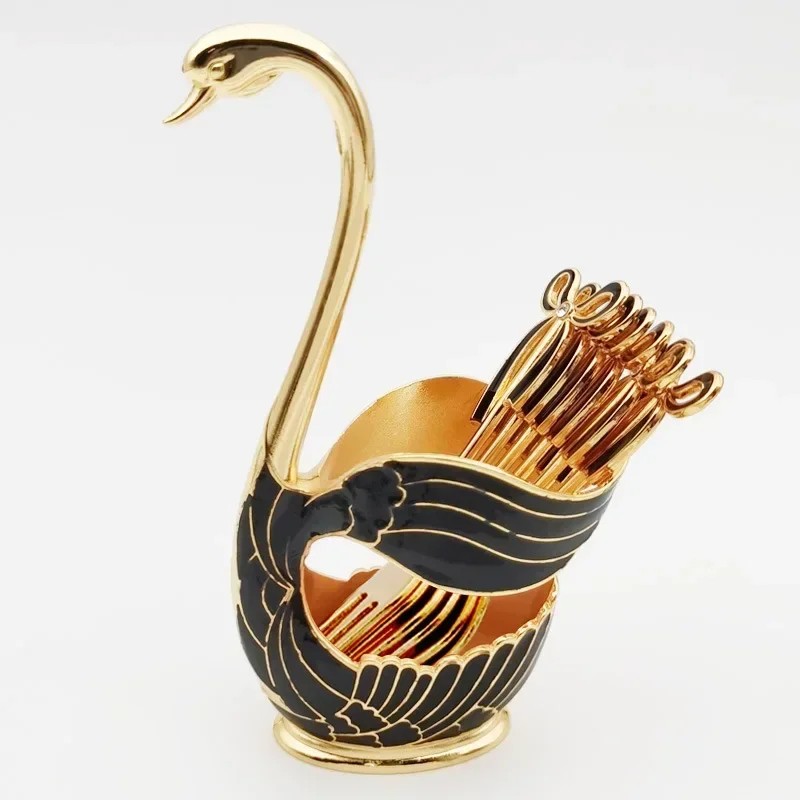 Elegant Swan Spoon and Fork Holder, Decorative Metal Cutlery Organizer