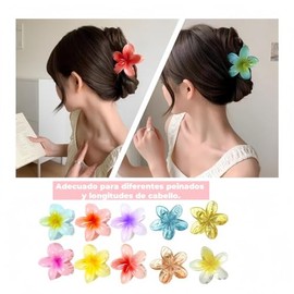 10pcs Pinzas para El Cabello con Flores,Pinzas para Hawaianas Grandes Bonitas y Coloridas de Sujeción Fuerte y Antideslizantes para Cabello Grueso Acc
