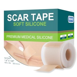 Hysimedy Cinta de silicona de grado médico para cicatrices quirúrgicas (1,6" x 120" - 3M) Láminas de silicona profesionales para cicatrices Tratamiento de cicatrices para arrugas faciales, recuperac